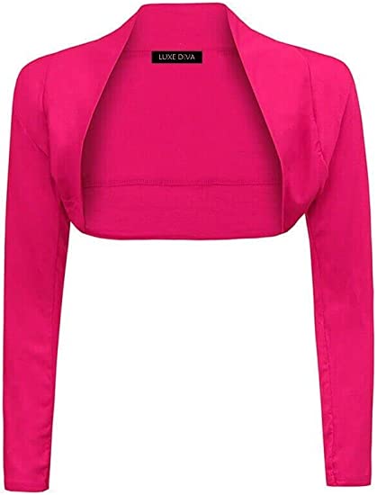 Womens Plain Long Sleeve Bolero Shrug Crop Top Ladies Cropped Cardigan Tops UK 8-14