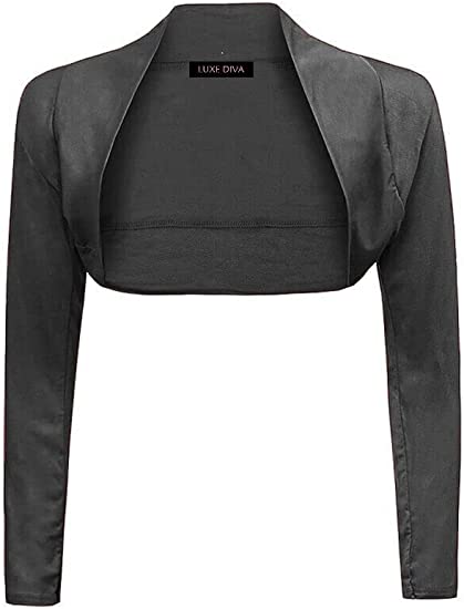 Womens Plain Long Sleeve Bolero Shrug Crop Top Ladies Cropped Cardigan Tops UK 8-14