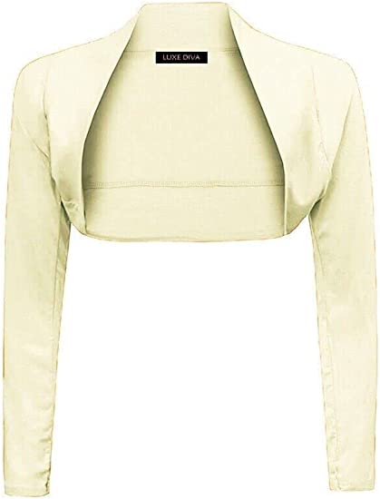 Womens Plain Long Sleeve Bolero Shrug Crop Top Ladies Cropped Cardigan Tops UK 8-14