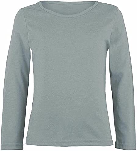 Girls Boy Kids Plain Basic Long Sleeve Round Neck T-Shirt Stretch School Tee Top 7-13 Years