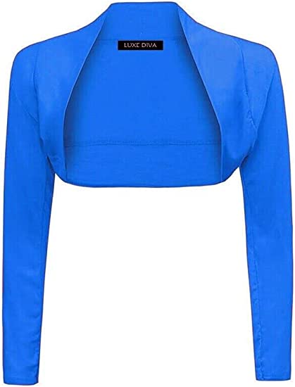 Womens Plain Long Sleeve Bolero Shrug Crop Top Ladies Cropped Cardigan Tops UK 8-14
