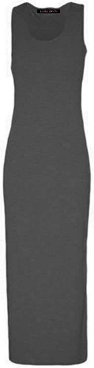 Womens Summer Maxi Casual Dress Ladies Racer Back Long Beach Dress with Short-Sleeve Crew-Neck Loose Sizes 8-26