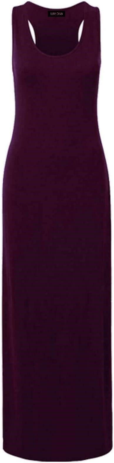Womens Summer Maxi Casual Dress Ladies Racer Back Long Beach Dress with Short-Sleeve Crew-Neck Loose Sizes 8-26