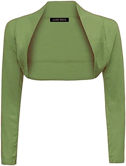 Womens Plain Long Sleeve Bolero Shrug Crop Top Ladies Cropped Cardigan Tops UK 8-14