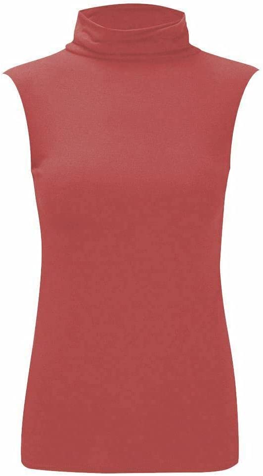 Women Turtle Neck Sleeveless Tops Bodycon Casual Shirt Jumper Top Plain Polo Neck, XL-XXXL