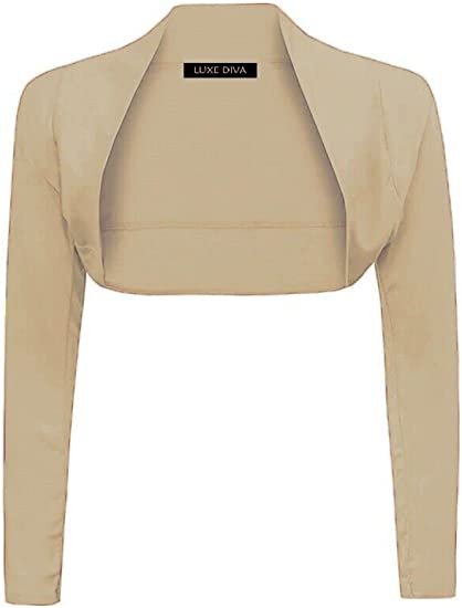 Womens Plain Long Sleeve Bolero Shrug Crop Top Ladies Cropped Cardigan Tops UK 8-14