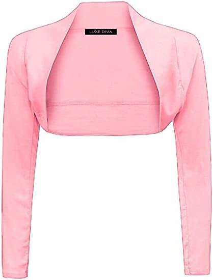 Womens Plain Long Sleeve Bolero Shrug Crop Top Ladies Cropped Cardigan LUXE DIVA