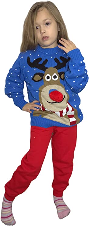 Children's Kids Girls Boys Pom Nose Christmas Jumper