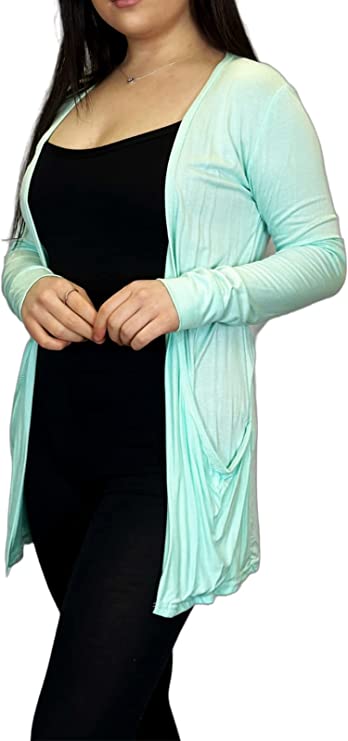 Ladies Long Sleeve Pocket Cardigan Womens Top Sizes 16-26