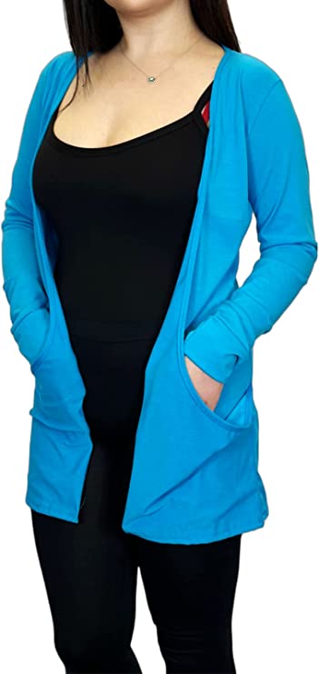 Ladies Long Sleeve Pocket Cardigan Womens Top Sizes 16-26