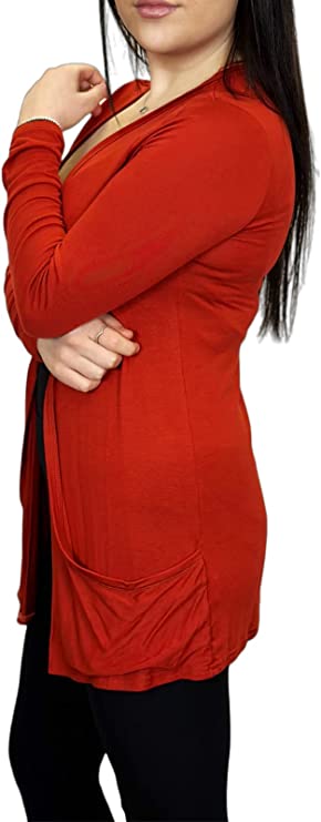 Ladies Long Sleeve Pocket Cardigan Womens Top Sizes 16-26
