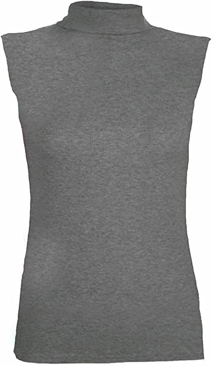Women Turtle Neck Sleeveless Tops Bodycon Casual Shirt Jumper Top Plain Polo Neck, XL-XXXL
