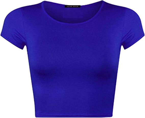 Women Cap Short Sleeve Crop Top Round Neck Plain/Printed T-Shirt Stretchy Summer Cropped Vest Tops Size 8-14