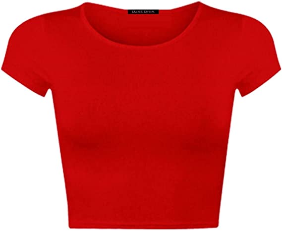 Women Cap Short Sleeve Crop Top Round Neck Plain/Printed T-Shirt Stretchy Summer Cropped Vest Tops Size 8-14