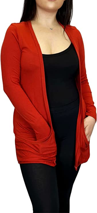 Ladies Long Sleeve Pocket Cardigan Womens Top Sizes 16-26