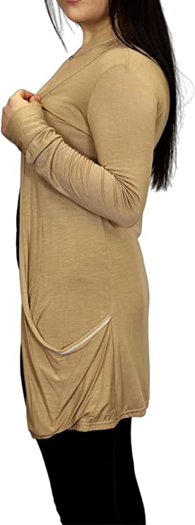 Ladies Long Sleeve Pocket Cardigan Womens Top Sizes 16-26