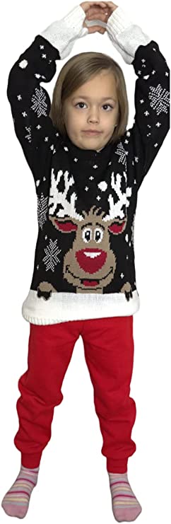 Children's Kids Girls Boys Rudolph On The Wall Christmas Jumper