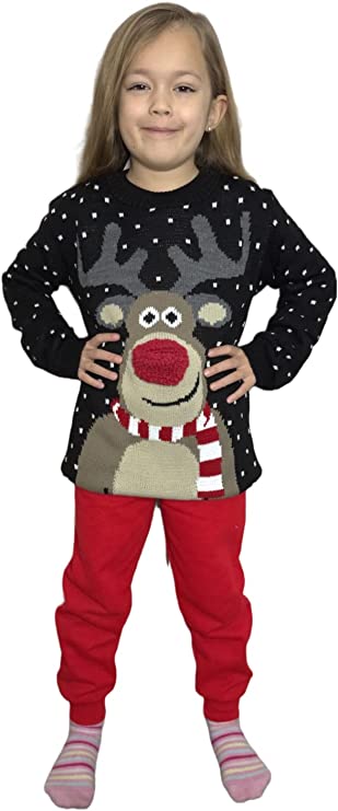 LUXE DIVA Kids Pom Nose Christmas Jumper