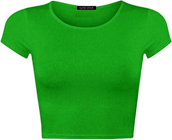 Women Cap Short Sleeve Crop Top Round Neck Plain/Printed T-Shirt Stretchy Summer Cropped Vest Tops Size 8-14