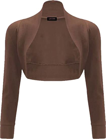 Womens Plain Long Sleeve Bolero Shrug Crop Top Ladies Cropped Cardigan Tops UK 8-14