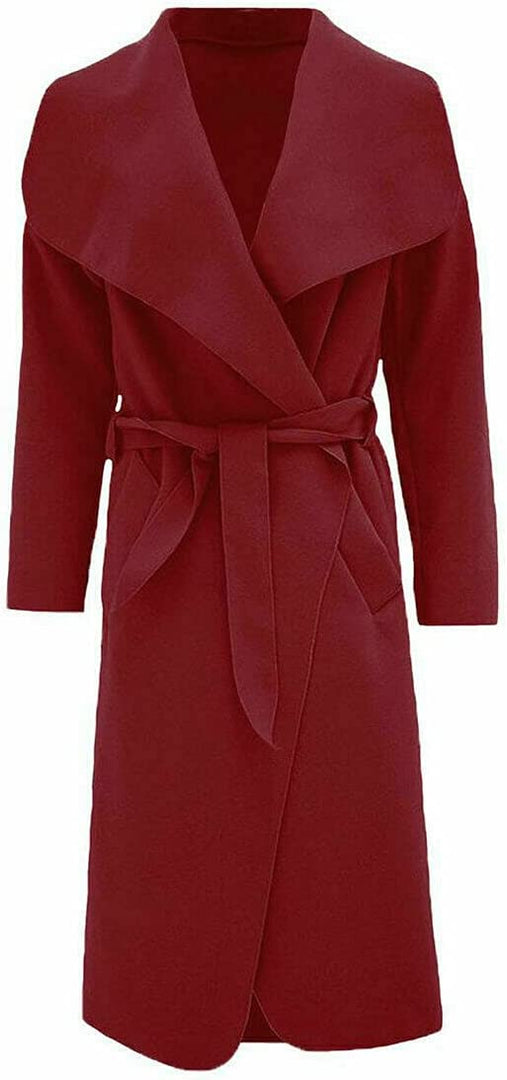 Womens Ladies Italian Waterfall Drape Belted Coat Long Sleeve Collared Pockets Celeb Oversized Duster Cardigan Trech Coats Plus Size UK 8-22