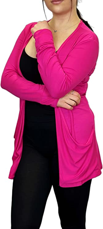 Ladies Long Sleeve Pocket Cardigan Womens Top Sizes 16-26