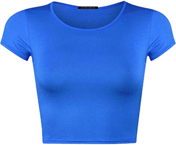 Women Cap Short Sleeve Crop Top Round Neck Plain/Printed T-Shirt Stretchy Summer Cropped Vest Tops Size 8-14