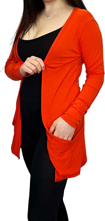 Ladies Long Sleeve Pocket Cardigan Womens Top Sizes 16-26