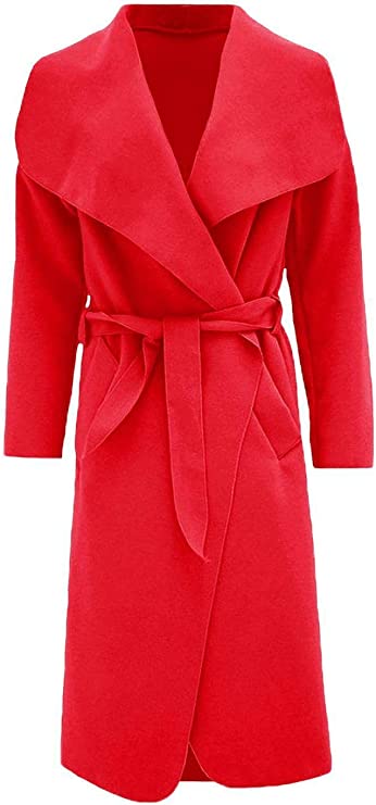 Womens Ladies Italian Waterfall Drape Belted Coat Long Sleeve Collared Pockets Celeb Oversized Duster Cardigan Trech Coats Plus Size UK 8-22
