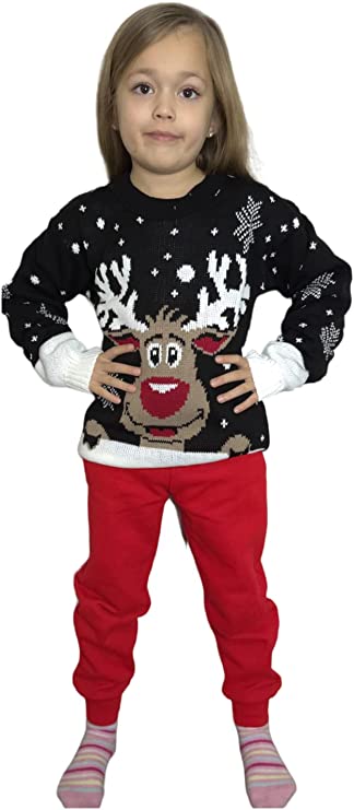 Children's Kids Girls Boys Rudolph On The Wall Christmas Jumper