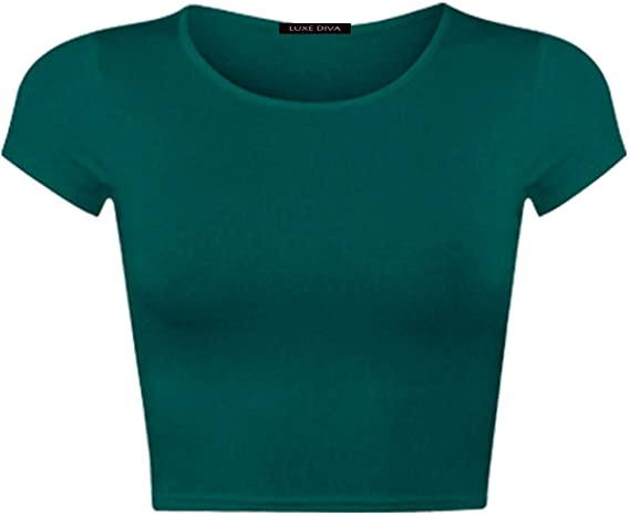 Women Cap Short Sleeve Crop Top Round Neck Plain/Printed T-Shirt Stretchy Summer Cropped Vest Tops Size 8-14