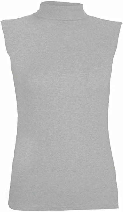 Women Turtle Neck Sleeveless Tops Bodycon Casual Shirt Jumper Top Plain Polo Neck, XL-XXXL