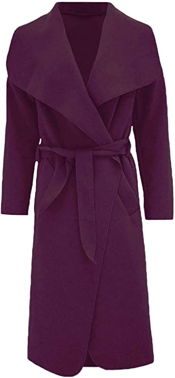 Womens Ladies Italian Waterfall Drape Belted Coat Long Sleeve Collared Pockets Celeb Oversized Duster Cardigan Trech Coats Plus Size UK 8-22
