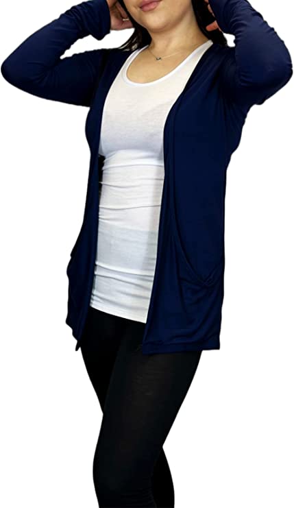 Ladies Long Sleeve Pocket Cardigan Womens Top Sizes 16-26