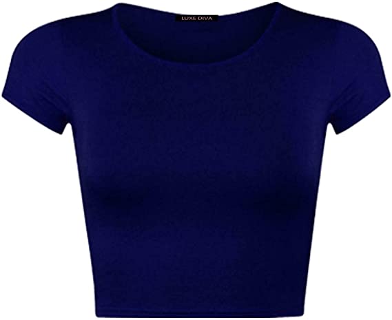 Women Cap Short Sleeve Crop Top Round Neck Plain/Printed T-Shirt Stretchy Summer Cropped Vest Tops Size 8-14