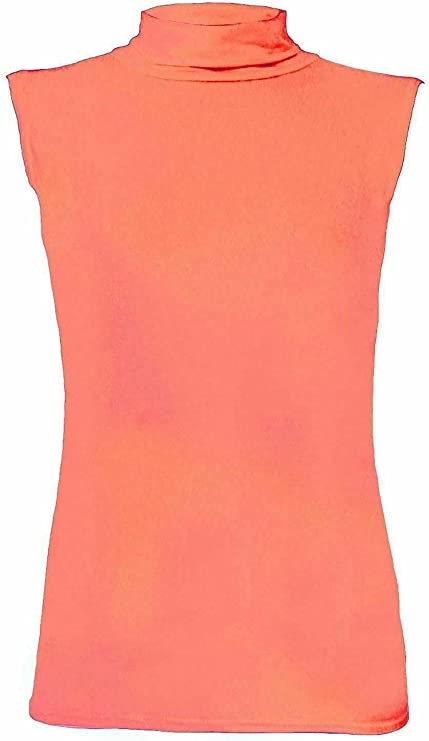Women Turtle Neck Sleeveless Tops Bodycon Casual Shirt Jumper Top Plain Polo Neck, XL-XXXL