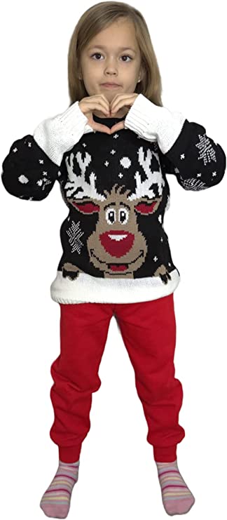Children's Kids Girls Boys Rudolph On The Wall Christmas Jumper
