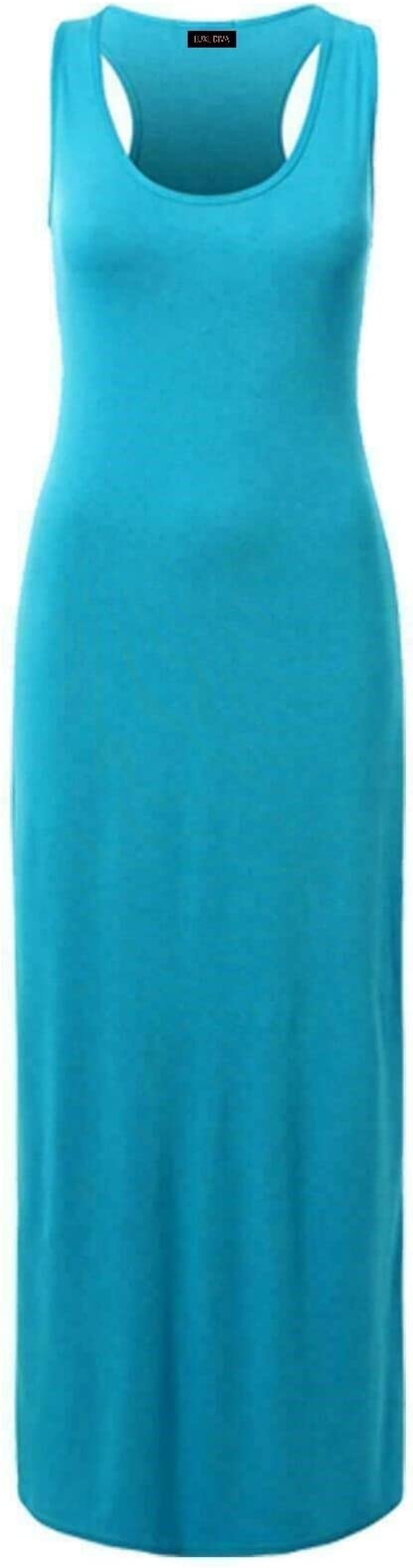 Womens Summer Maxi Casual Dress Ladies Racer Back Long Beach Dress with Short-Sleeve Crew-Neck Loose Sizes 8-26
