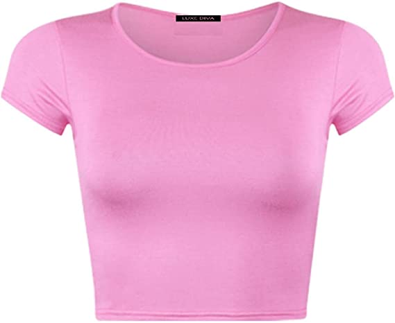 Women Cap Short Sleeve Crop Top Round Neck Plain/Printed T-Shirt Stretchy Summer Cropped Vest Tops Size 8-14