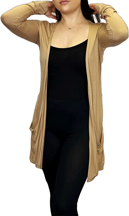 Ladies Long Sleeve Pocket Cardigan Womens Top Sizes 8-14