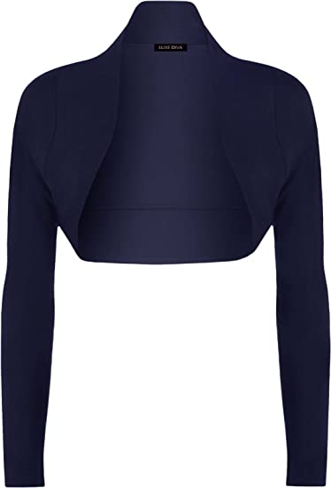 Womens Plain Long Sleeve Bolero Shrug Crop Top Ladies Cropped Cardigan Tops UK 8-14