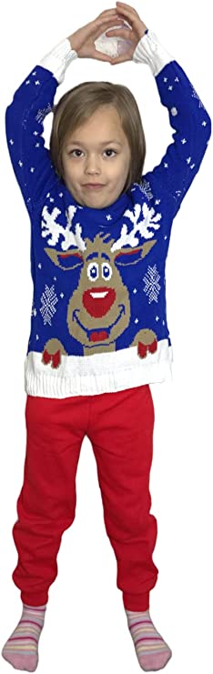 Children's Kids Girls Boys Rudolph On The Wall Christmas Jumper