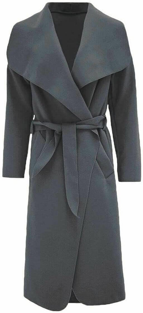 Womens Ladies Italian Waterfall Drape Belted Coat Long Sleeve Collared Pockets Celeb Oversized Duster Cardigan Trech Coats Plus Size UK 8-22