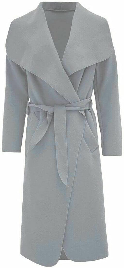 Womens Ladies Italian Waterfall Drape Belted Coat Long Sleeve Collared Pockets Celeb Oversized Duster Cardigan Trech Coats Plus Size UK 8-22