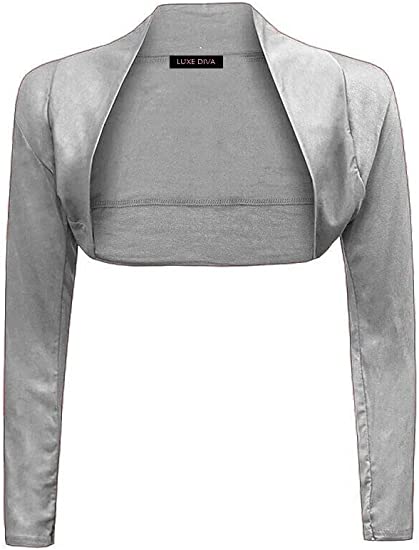 Womens Plain Long Sleeve Bolero Shrug Crop Top Ladies Cropped Cardigan Tops UK 8-14