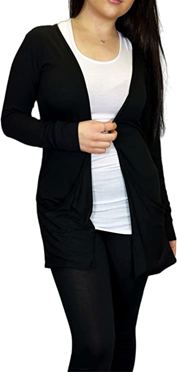 Ladies Long Sleeve Pocket Cardigan Womens Top Sizes 16-26