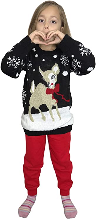 Children's Kids Girls Boys Bambi Christmas Jumper