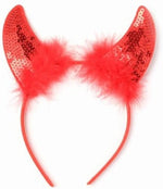 Load image into Gallery viewer, Fun pair of red sequin Devils horns on head band, Alice band, Great Hen nights, fancy dress Girls Halloween Red and Black Devil Horns Alice Hair Band Headband
