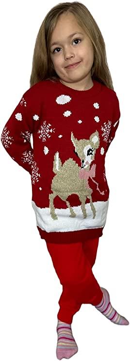 Children's Kids Girls Boys Bambi Christmas Jumper