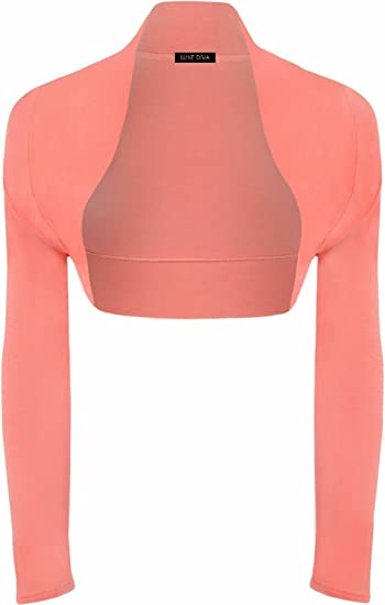 Womens Plain Long Sleeve Bolero Shrug Crop Top Ladies Cropped Cardigan Tops UK 8-14